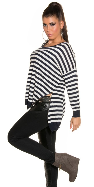 Oversize jumper striped + Zip Navy